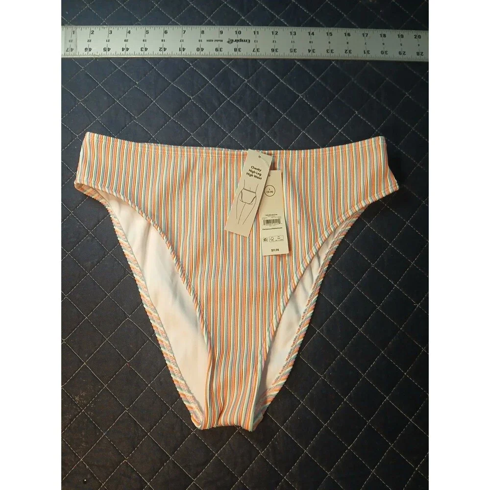 No Boundaries Tanlines Bottom Multi Stripe Swim Suit Womens Size L Large